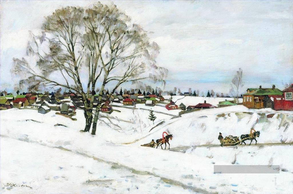 bouleaux noirs d’hiver sergiyev posad 1921 Konstantin Yuon Peintures à l'huile